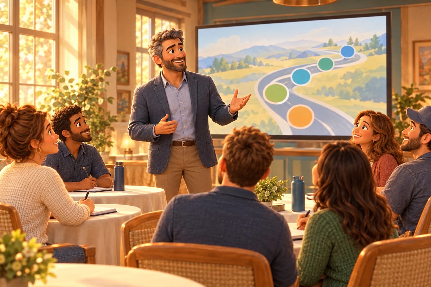 A presenter leading a homebuyer satisfaction workshop for a builder team